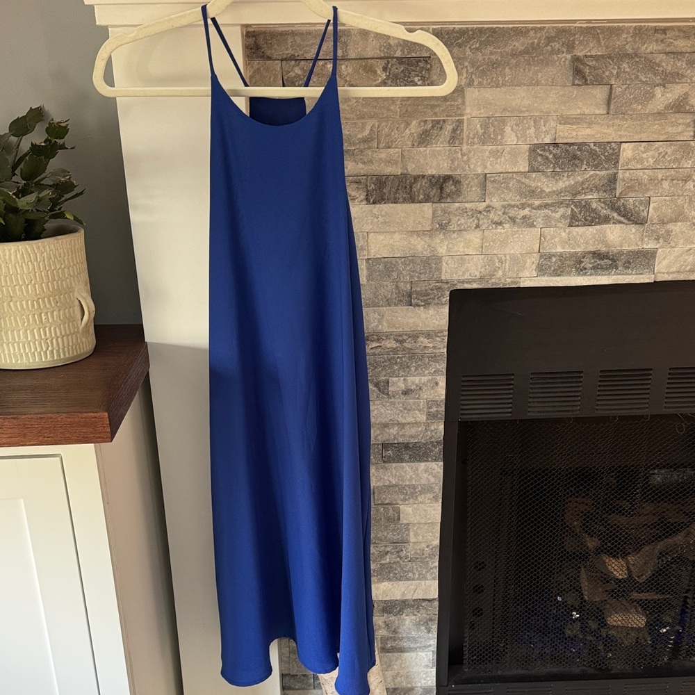 Elegant Blue High Neck Strap Dress